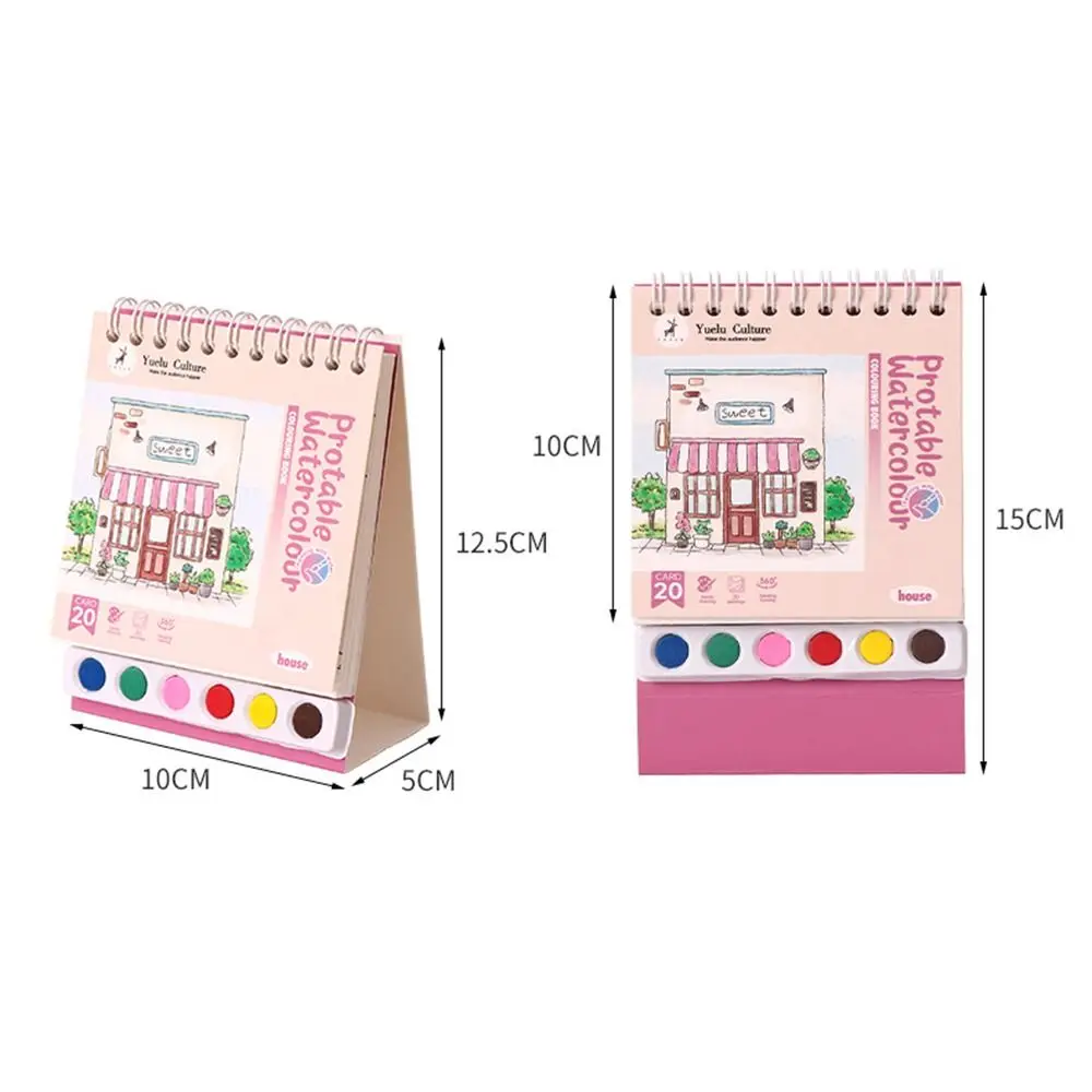 미니 하우스 색칠하기 책 20 페이지 6 색 그림 스케치 도서 안료 페인트 브러시 DIY 그림 책 유아