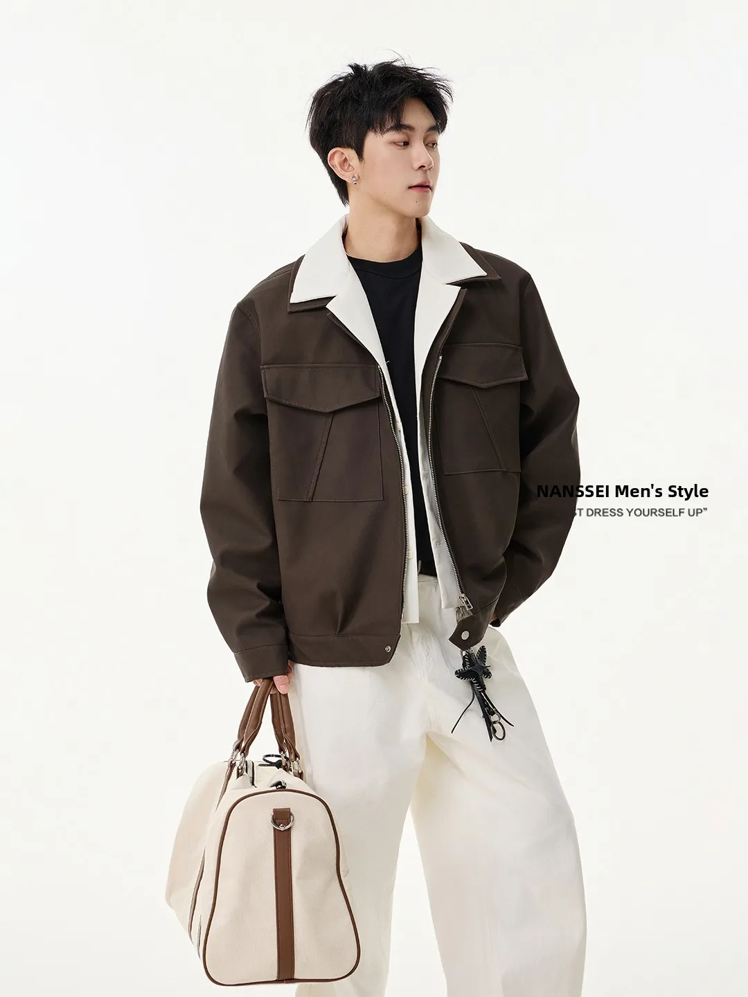 

Свободный крой из искусственной кожи с воротником для мужчин, повседневная верхняя одежда цвета Blo Design для дома и отдыха на открытом воздухе, осенний сезон