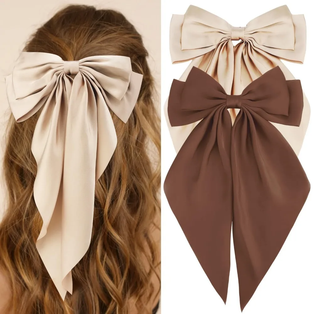 

Банты для волос Шелковистые атласные банты для лент для волос 2 шт. Кокетка Негабаритные длинные хвостовые заколки для волос с бантом Заколки с большим бантом Аксессуар для волос