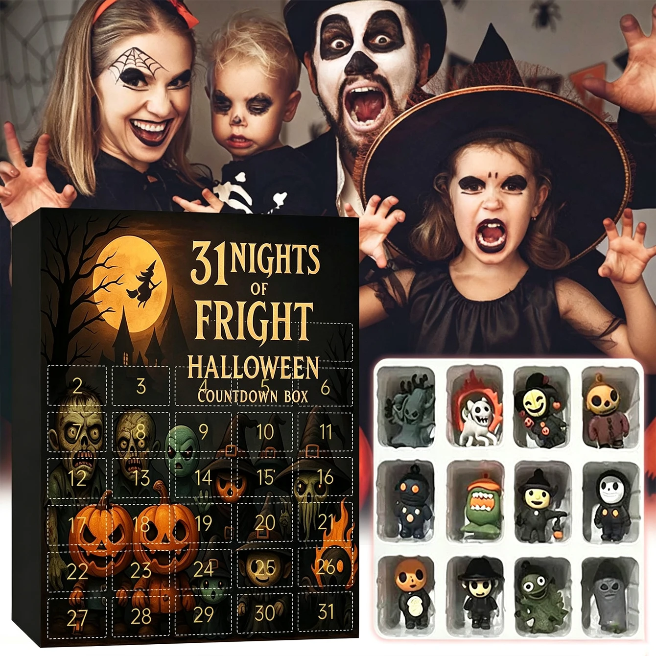 31 Nights of Fright Halloween Countdown Blind Box with Figurines, Halloween Advent Calendar 2026 Scary Mini Dolls Gift Boxs
