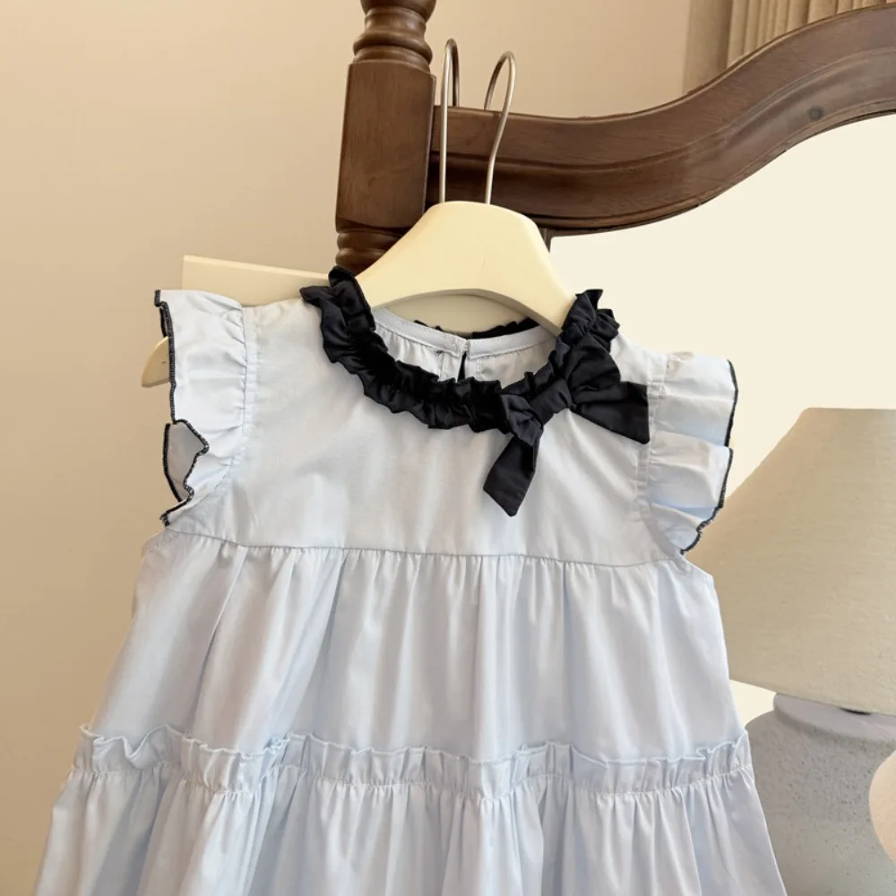 2026 Summer Girls 2Pcs Outfit, Cotton Fabric Flutter Sleeve Top & Seven Length Pants Fashion Set for Baby Girls for 90-140cm