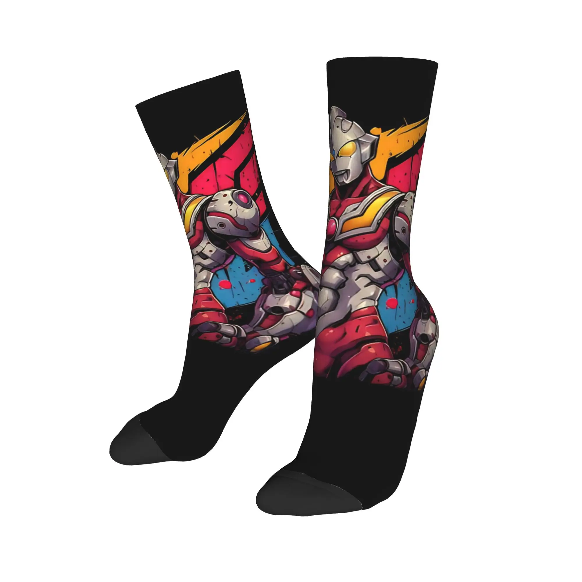 Funny Sock Bandai Ultraman series Ultraman  Rock Seamless Pattern Printed Men Crew Socks Novelty Men's Socks