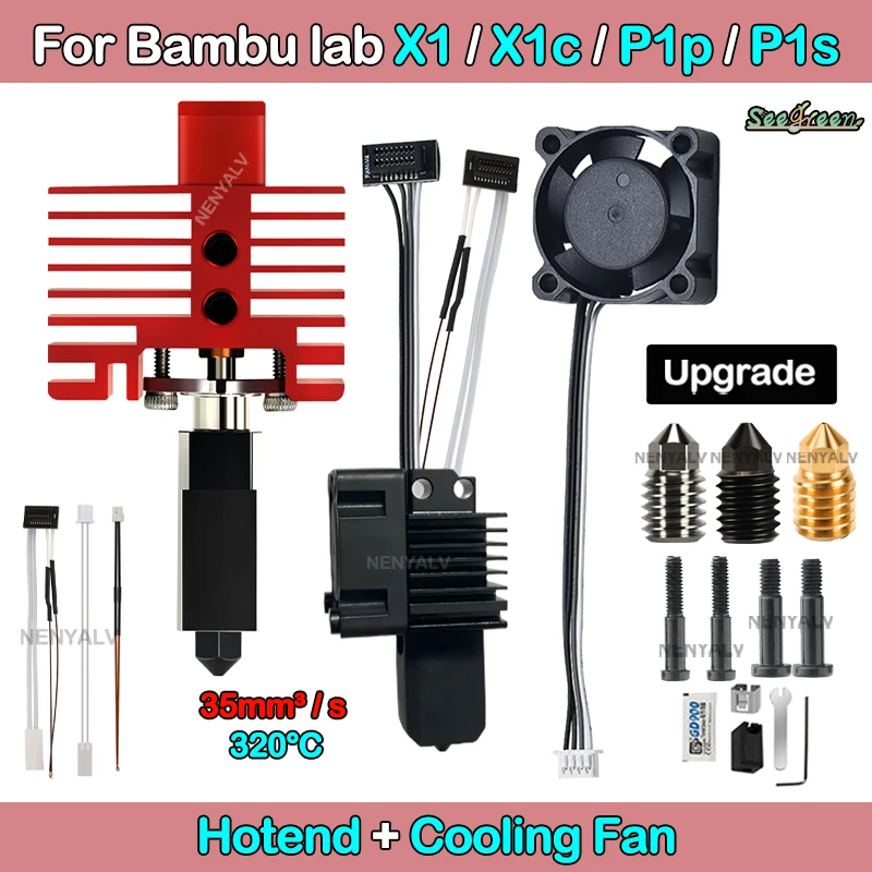 

Обновление 3D-принтера, металлическое сопло 0,2/0,4/0,6/0,8 мм для Bambu Lab X1/X1C/X1E/P1P/P1S Hotend с охлаждающим вентилятором
