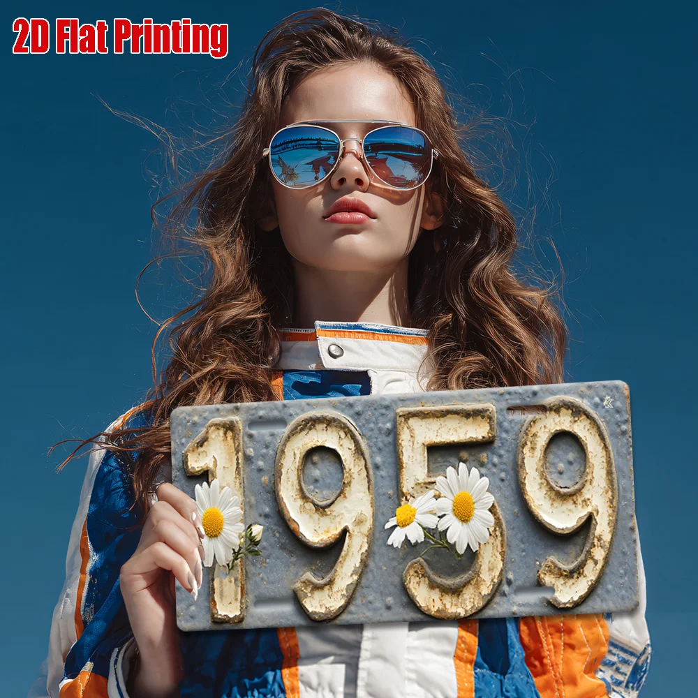 2D Flat - 1pc Vintage Metal Sign | Number 1959 Aluminum Sign with Daisy Flowers, 2D Flat Printing, 11.8