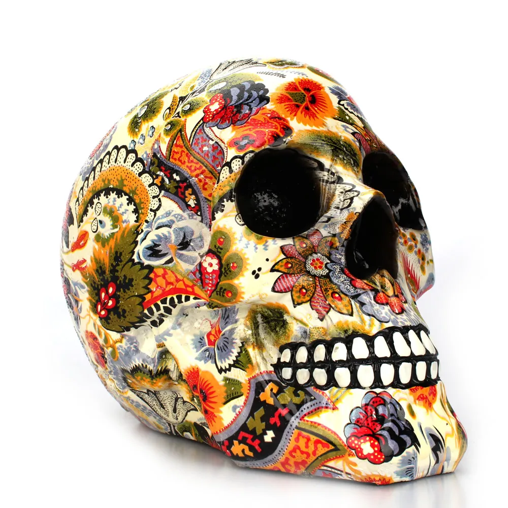 Dropshipping Neue Kreative Totenkopf-Harz-Statuen Farbige Blumen Schreibtisch-Deko Spielzeug Geburtstagsgeschenk Halloween-Party-Dekoration