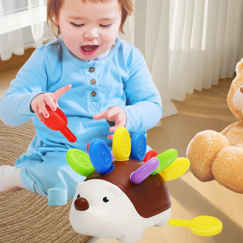 

Montessori Hedgehog Toys Plug-in Toy Exercise Hands-on Ability Color Recognition and Number Pairing Develop Concentration