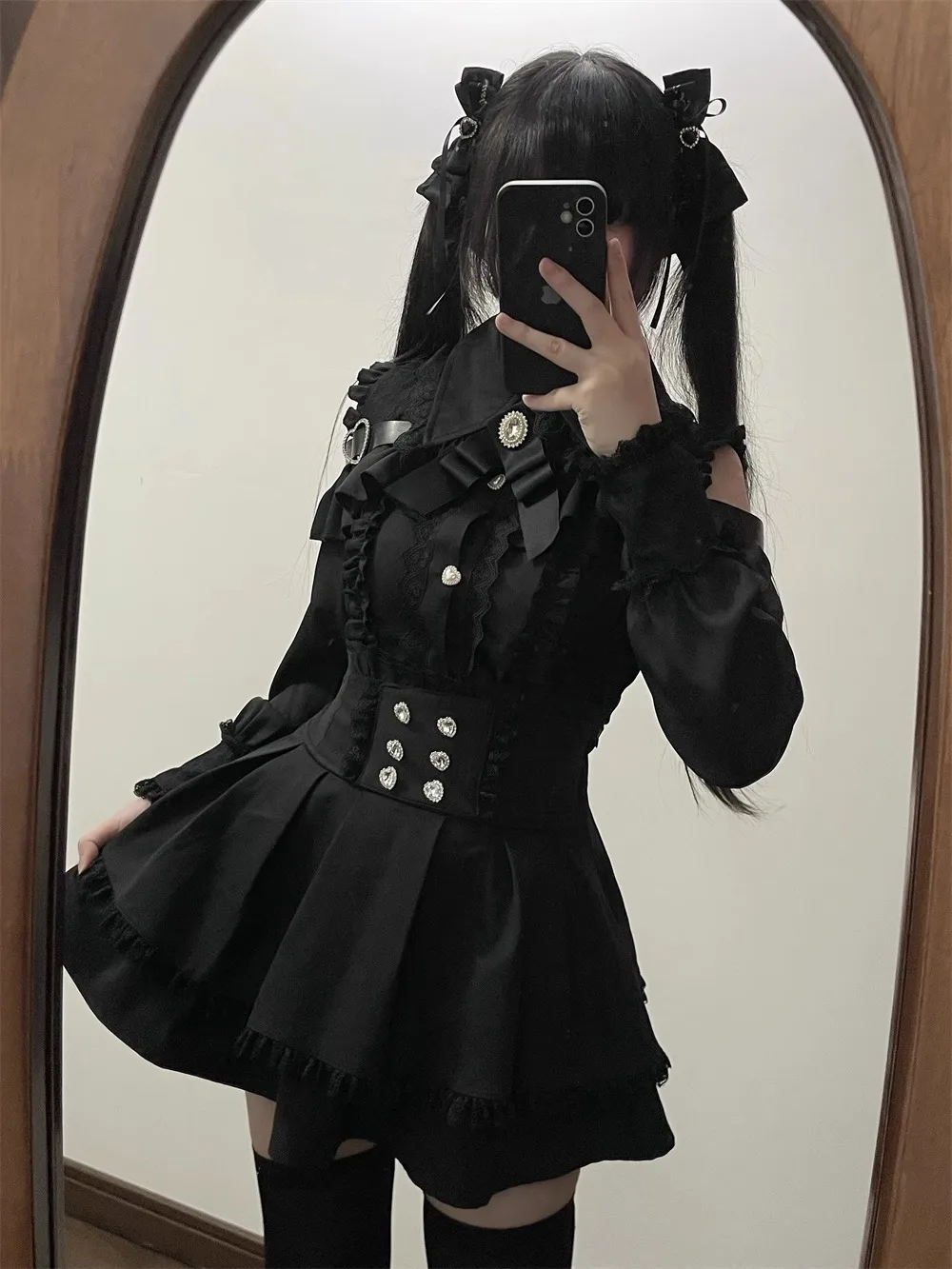 

Robe à nœud Vintage pour femmes, ensemble short et haut, esthétique japonaise Y2K, Style gothique Lolita, chemise à manches lon