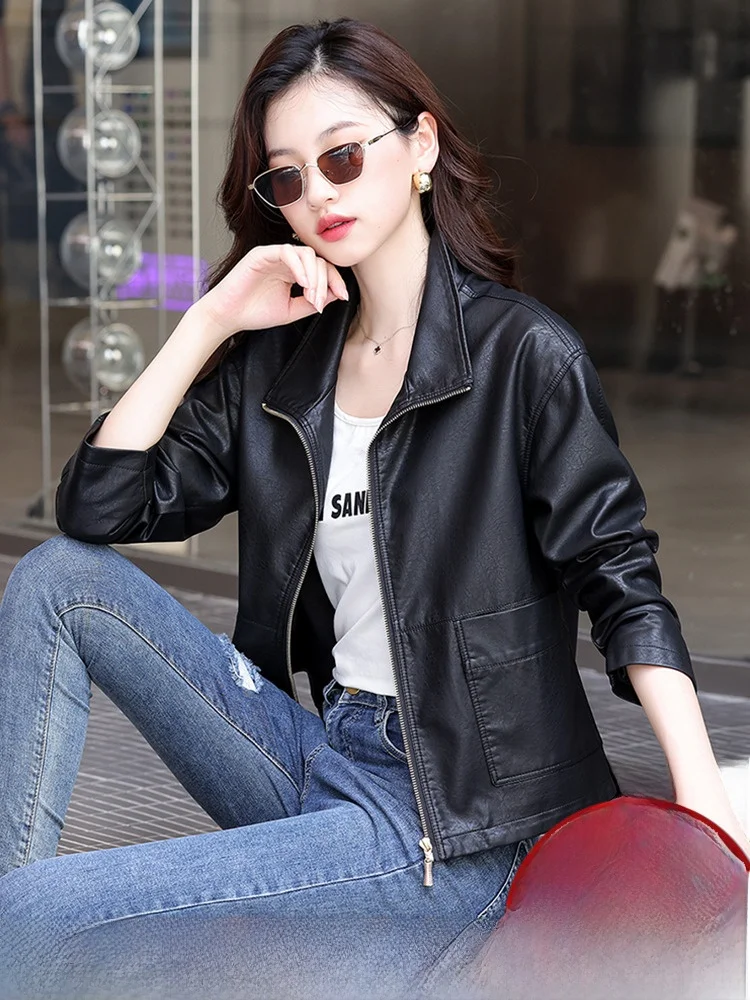   Napa-Lammlederjacke für Damen, Oberbekleidung für Frühling und Herbst, Neue Kollektion, Kleine Größen, Hochwertige Bikerjacke mit Reißverschluss