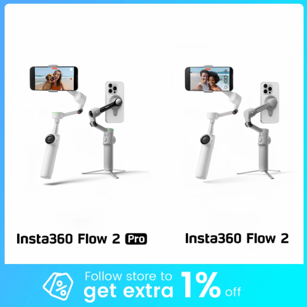 

Insta360 Flow 2/Flow 2 Pro 360 Infinite Pan Активный зум Отслеживание Карманный AI Filmmaker Смартфон Дистанционное управление Режим свободного наклона