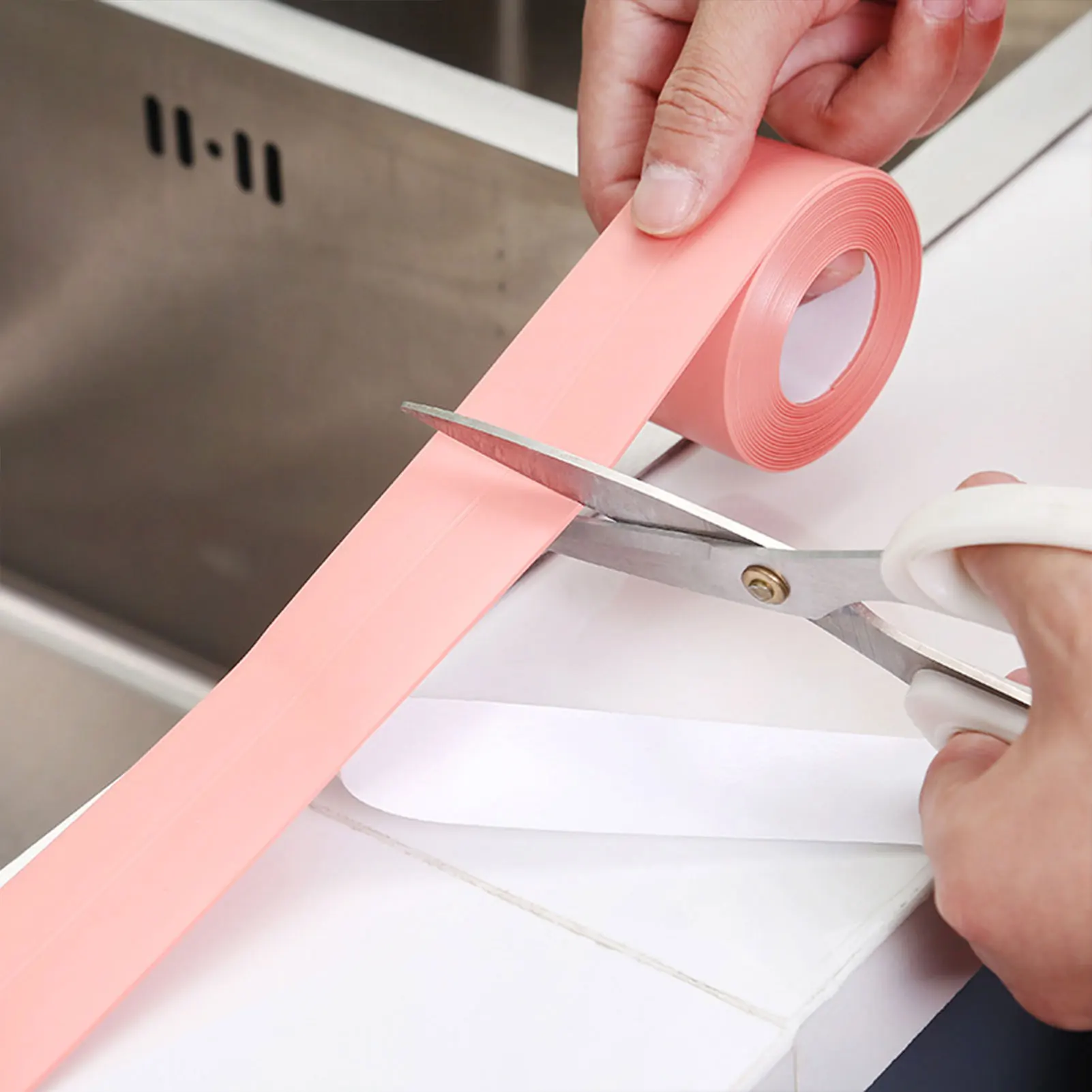 Kitchen Sink Seam Waterproof Tape Antifouling Strip Tape Removable Mounting Tape for Edge of Curved Washbasin