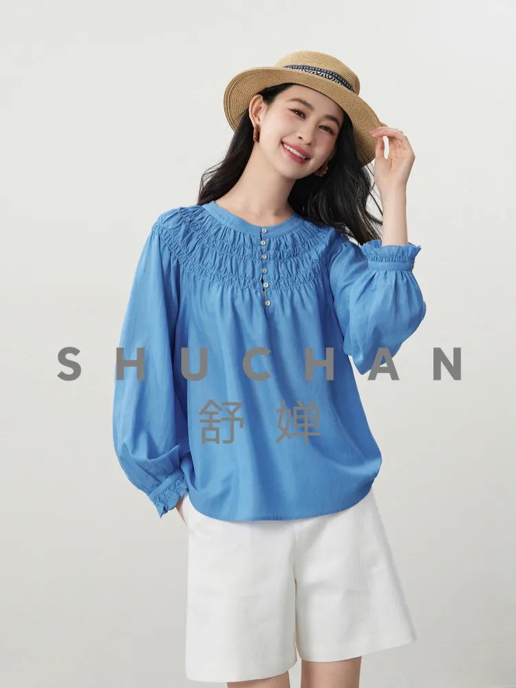

Thin Blouse Multi-layer Waves Lapping Heavy Industry French Embroidery Slack Shirt 26 Spring New