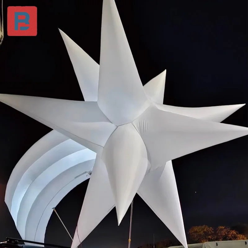 نجوم قابلة للنفخ، دعائم موكب عيد الميلاد، نجوم بيضاء قابلة للنفخ مع أضواء، إضاءة ديكور العرض، أداء الشارع #3