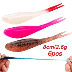 JOHNCOO 8cm 2.6g Soft Swimbait Shad Drop Shot 6pcs Floating split Tail Drop shot Fishing Soft Lure TPR Material Fishing Baits