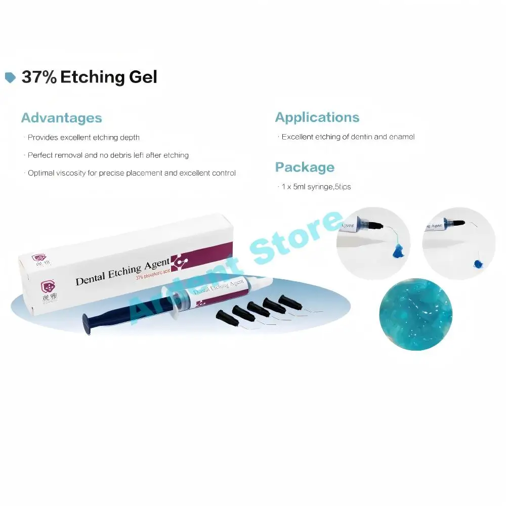 

Dental Etching Agent 37% Phosphoric Acid Etching Gel GUANYA 5ml Syringe for Orthodontic Adhesive Light Cure Bond Teeth Glue