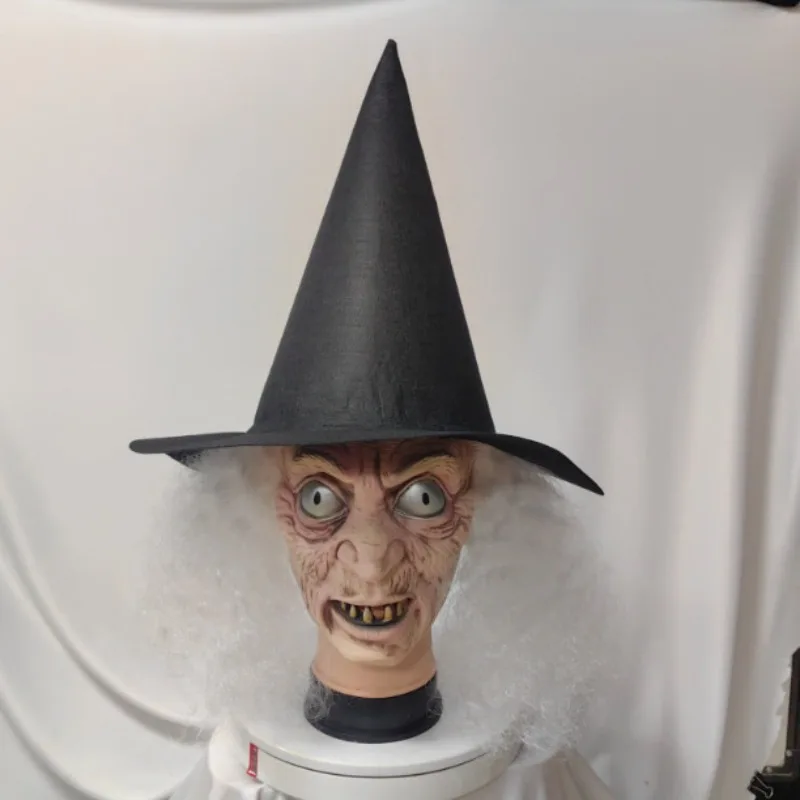 قناع الساحرة للسيدة العجوز مع شعر أبيض لحفلة الهالوين زي اللاتكس وحش ذو عيون كبيرة رجل عجوز للنساء قناع تنكر مخيف #2