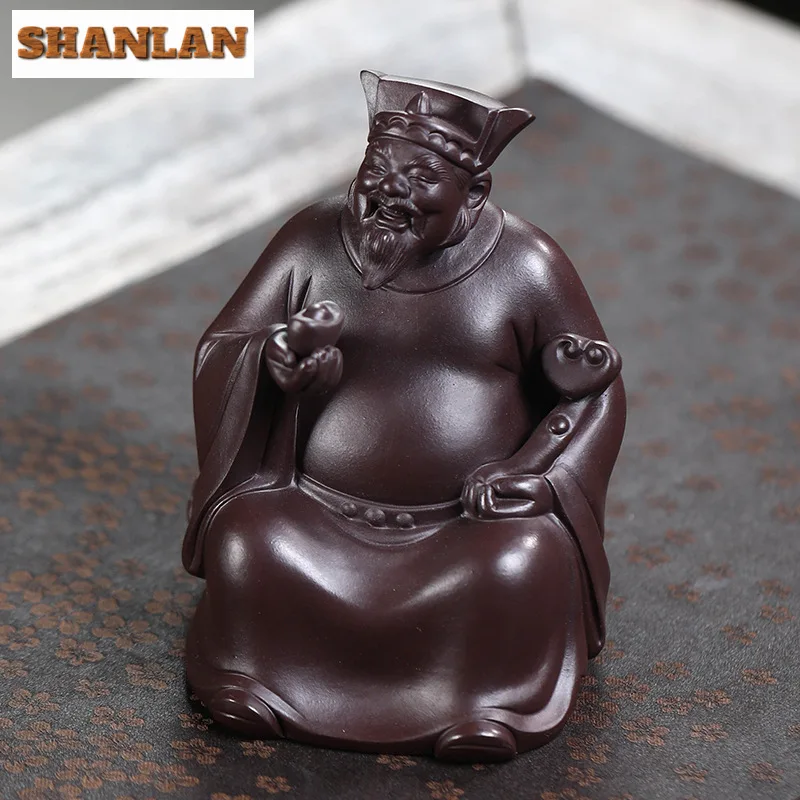 

Boutique Yixing Purple Clay Tea Pet God Wealth Sculpture Tea Figurine Household Tea Play Statue Zen Tea Ceremony Teaset Craft