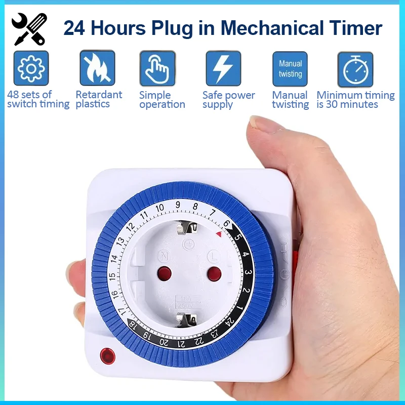 EU 24 ore Timer Switch Timer Plug in meccanico con messa a terra programmabile Smart Countdown loop Switch Socket Indoor Auto Power off