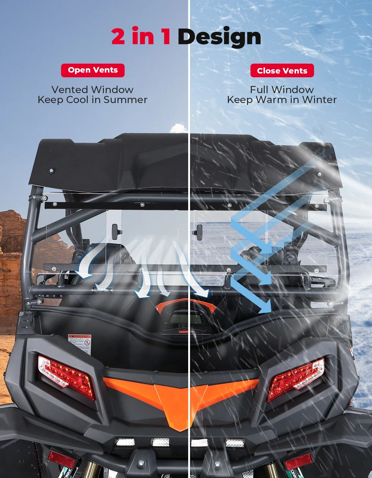 Kemimoto utv pára-brisa traseiro completo com ventilação deslizante para cfmoto zforce 800ex zforce 1000 2017 zforce 500ex 2023 pára-brisas traseiro