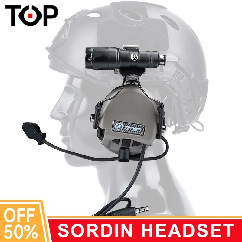 WADSN Tactical  Sordin Noise Reduction Earphone Fast Helmet Headset Softair Hunting Shooting Headphone With ARC Rail Adapter PTT