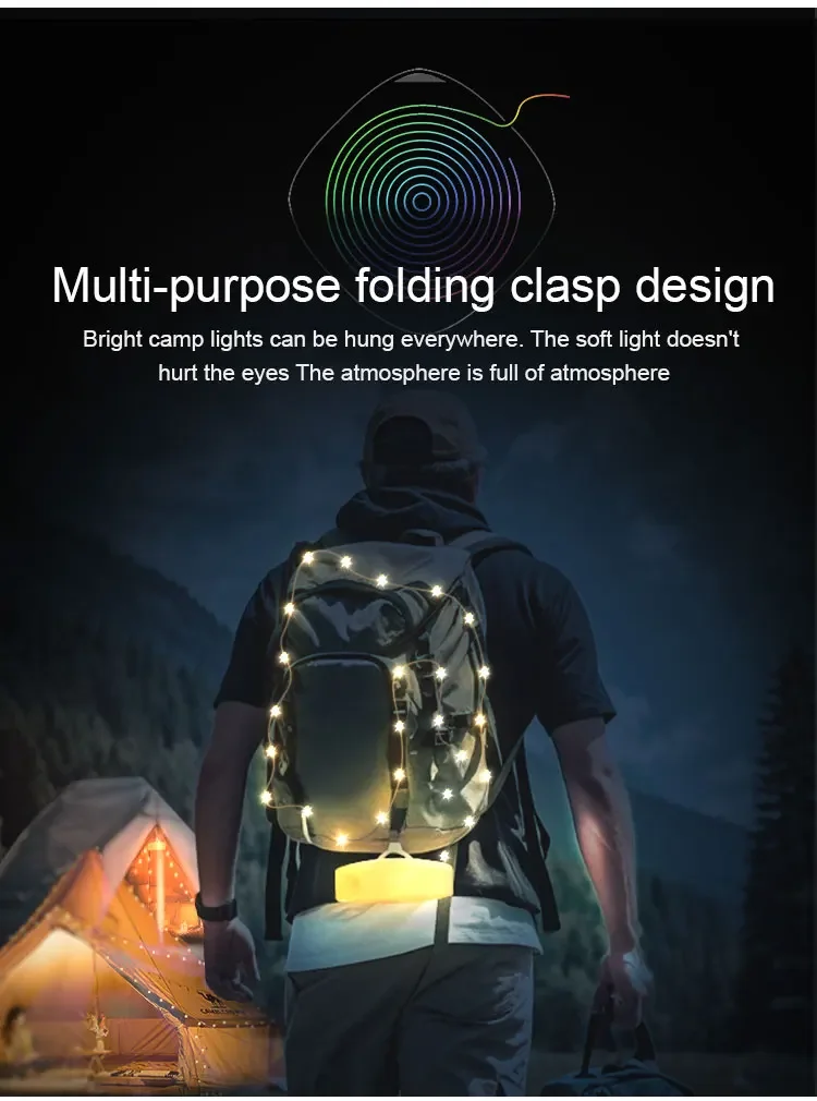 Portable Outdoor Tent RGB String Light Cross-Border Camping Roll-Up Ruler Small Night Light Atmosphere Decoration App Control