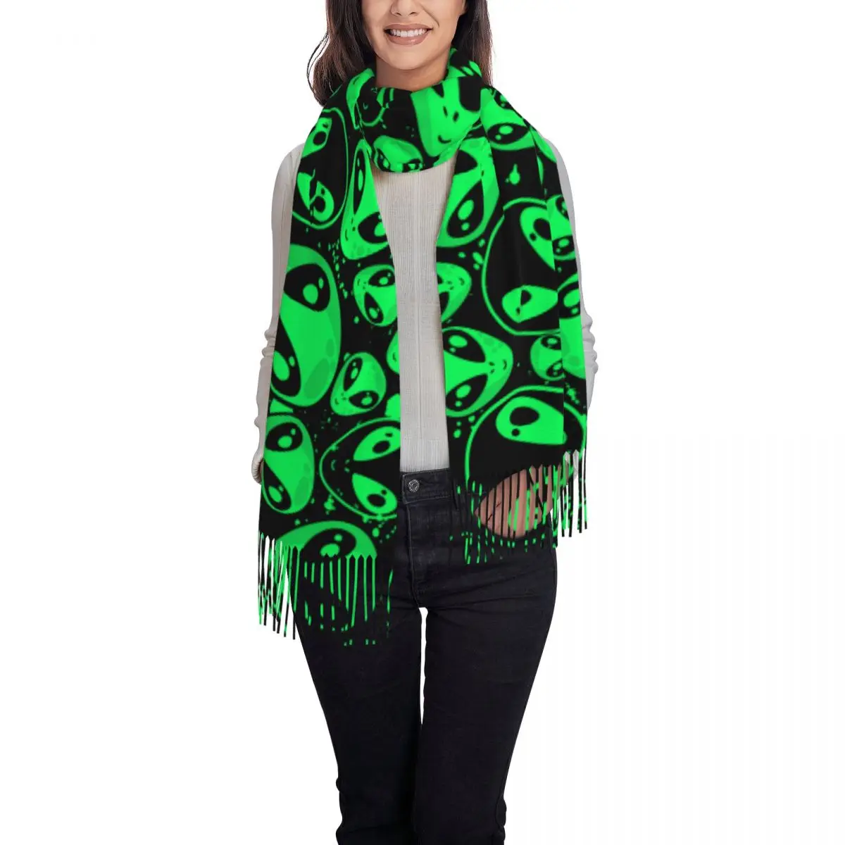 Alien Psychedelic Scarfs for Women Pashmina Shawl Wraps for Evening Dresses Large Warm Soft Scarves