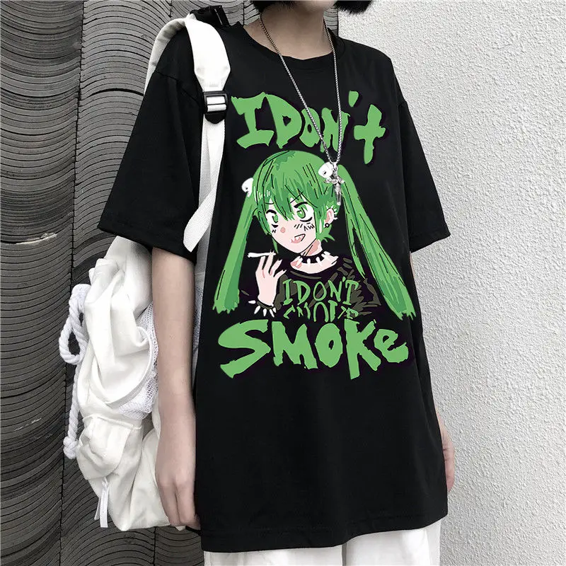 Women\'s Tops Are smke of The Dark Japanese Casual T-shirt Harajuku Dark Anime Print Loose Summer Women T-Shirt dropshipping