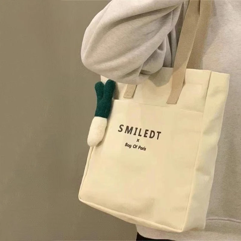 

Portable Tote Bag Casual Minimalist Shoulder Bag Large Capacity Niche Solid Handbag Preppy Style Commuting Versatile Canvas Bag