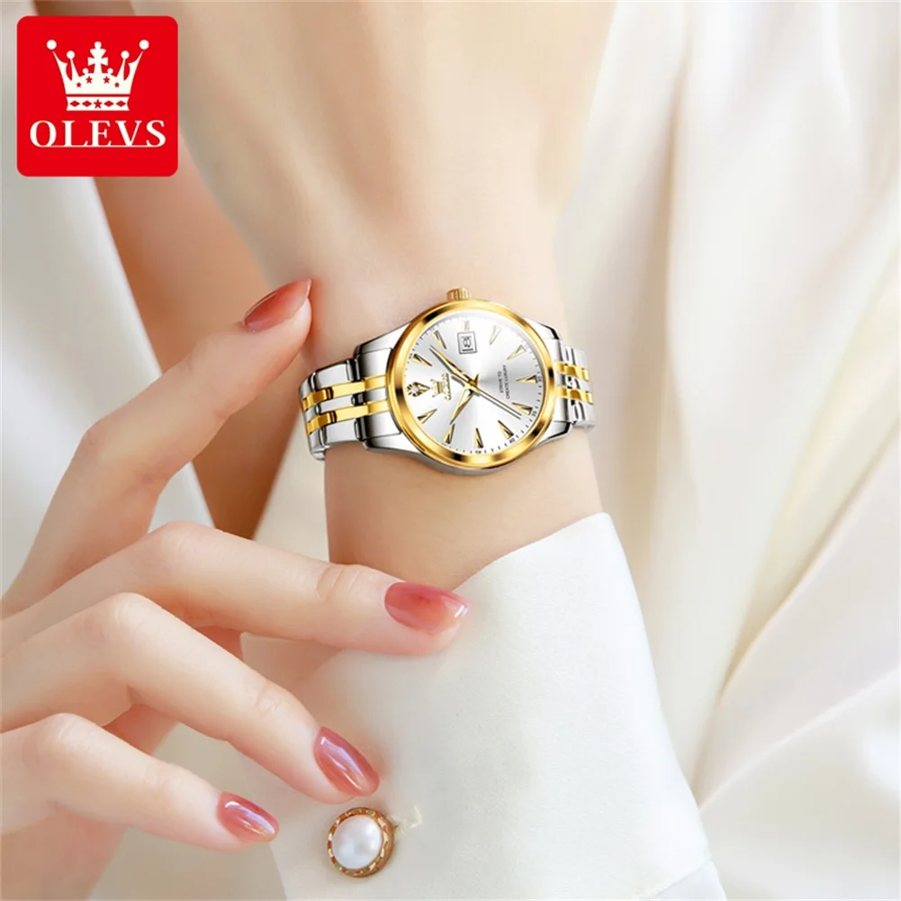 2Pcs/Set OLEVS Business Ladies Bracelet Watches Luxury Waterproof Stainless Steel Auto Date Quartz Wrist Watch for Women 5598