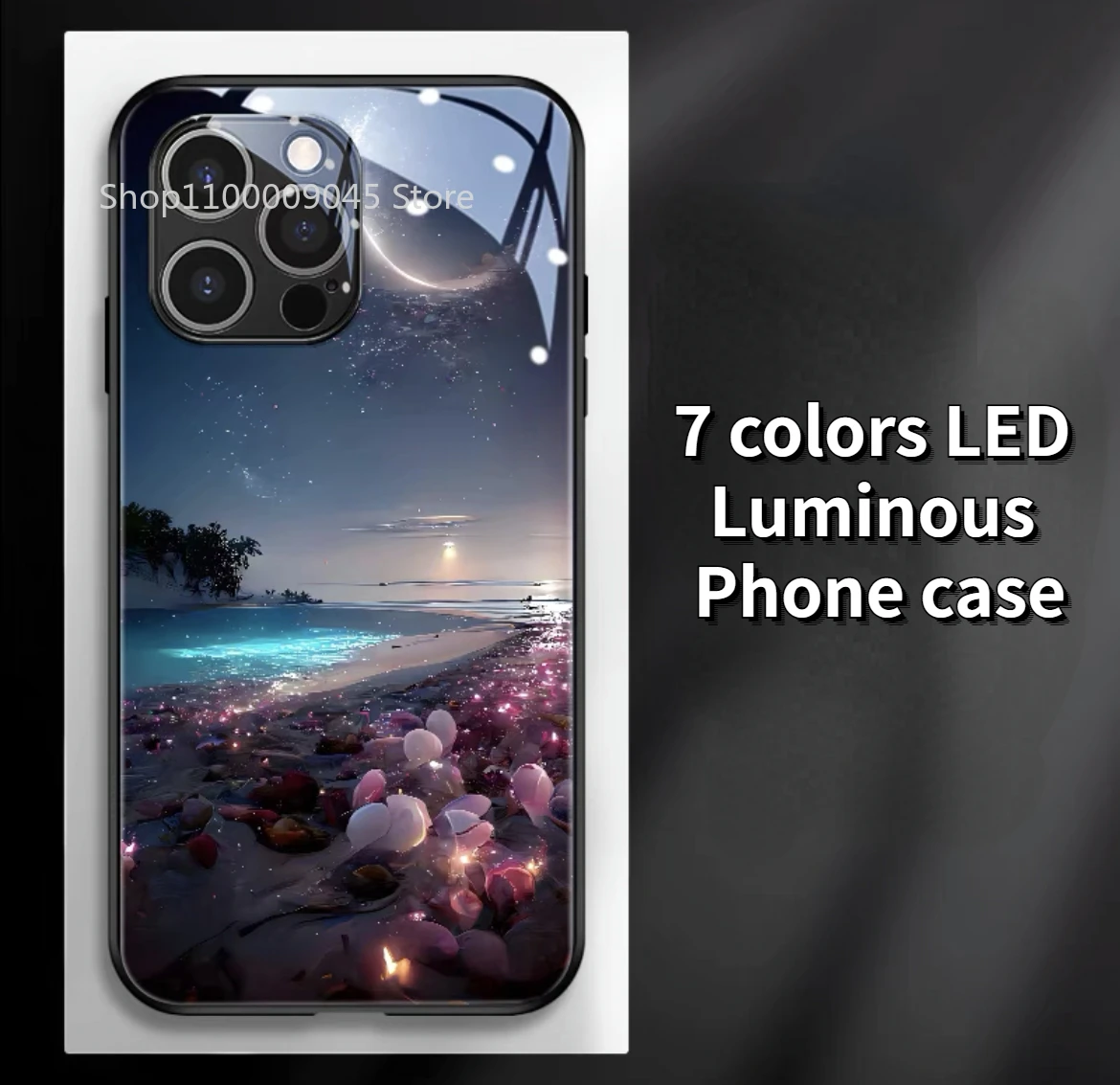 

LOVE Beach LED Flash Up Case Glass Phone Cover For iPhone 15 14 13 12 11 Pro Max X XR XS 7 8 plus mini SE2020 Glow Coque Capa