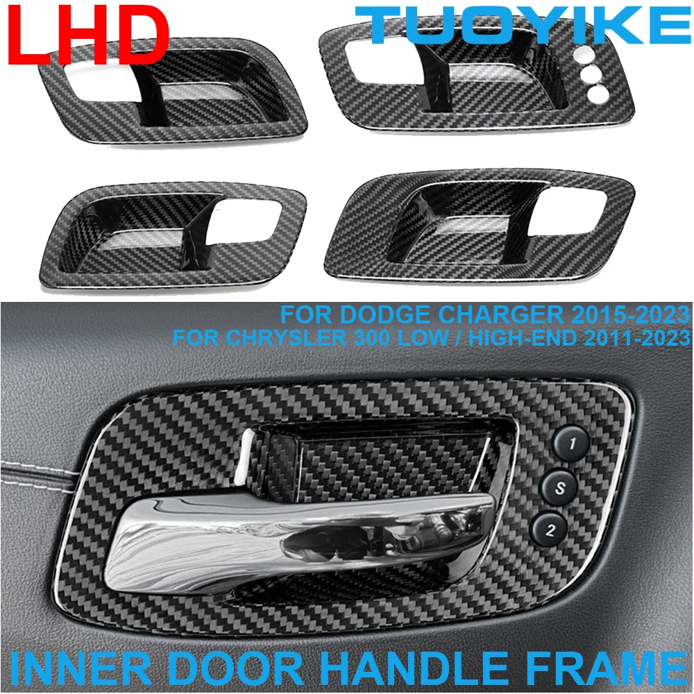 

LHD Real Dry Carbon Fiber Interior Inner Door Pull Handle Frame Cover Trim Decoration For Dodge Charger Chrysler 300 2015-23