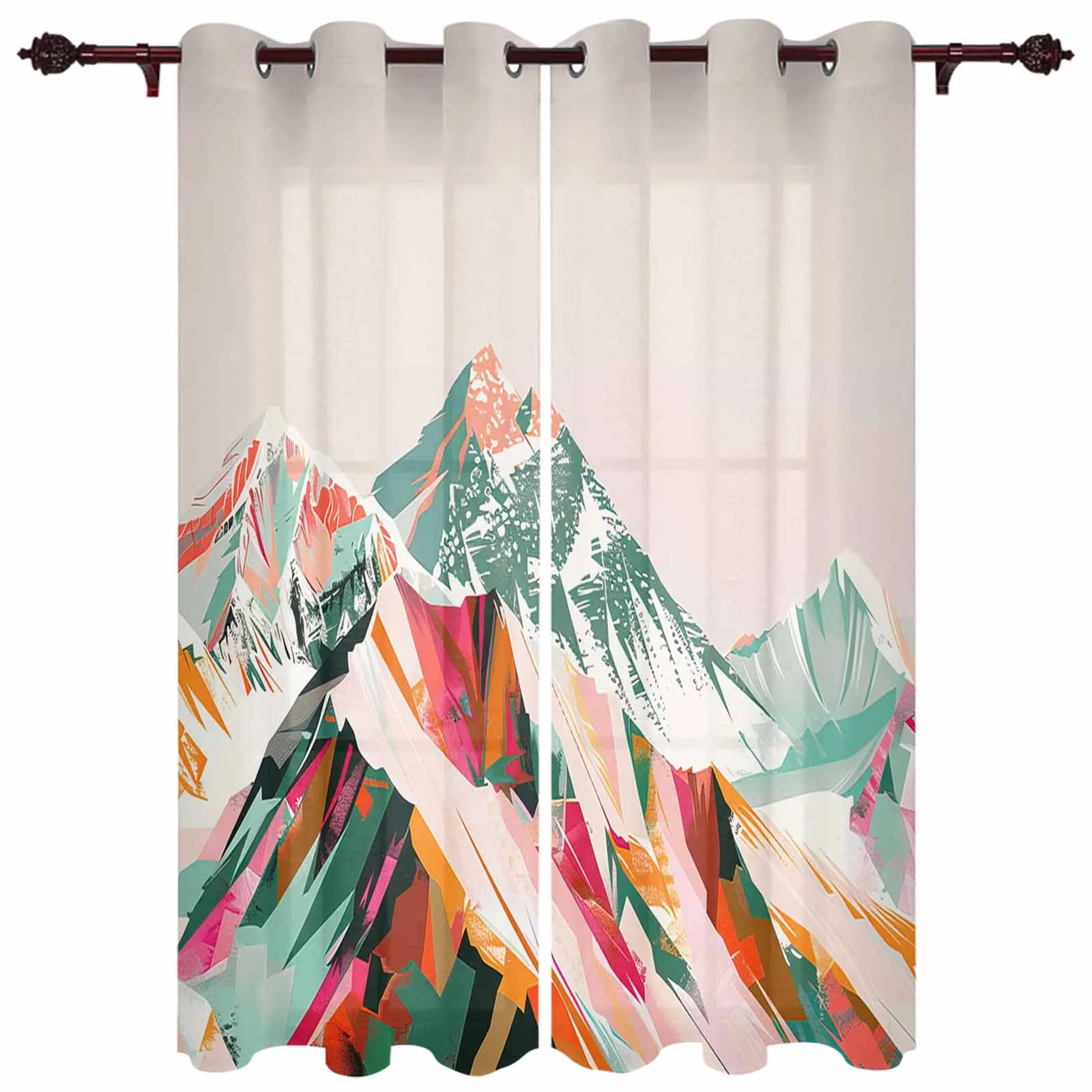 Abstract Oil Painting Mountain Illustration Modern Living Room Decor Window Treatments Drapes Balcony Kitchen Window Curtains