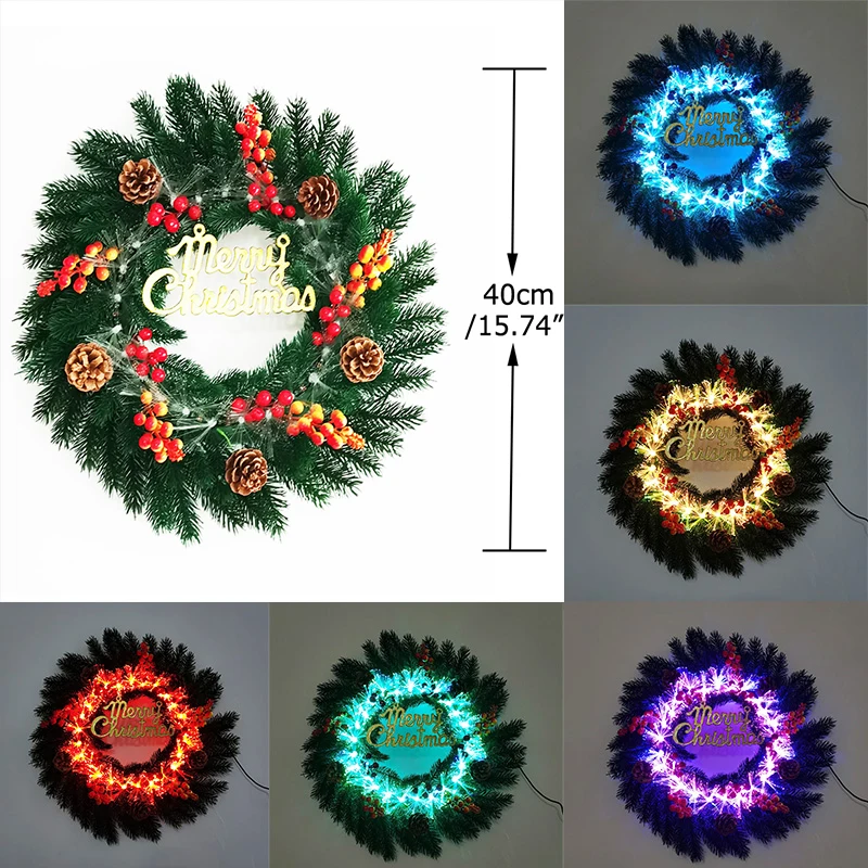 

Glowing Christmas Wreath With Light Front Door Red Berry Colorful Christmas Garland Door Christmas Ornament For Door Decor
