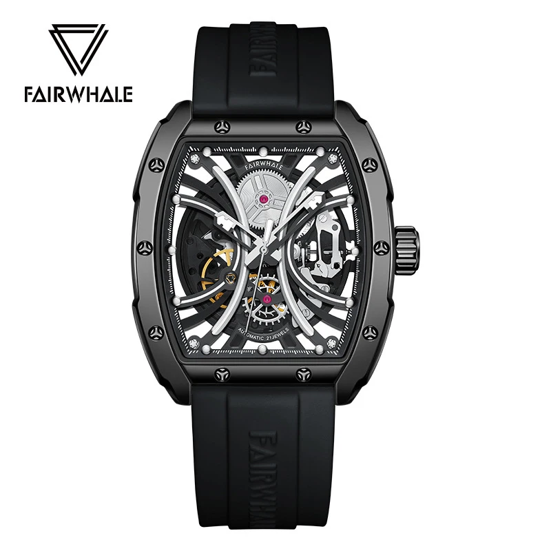 Mark Fairwhale Brand Fashion Mechanical Wristwatch For Men Silicone Strap Waterproof Luminous Automatic Tourbillon Watches Mens
