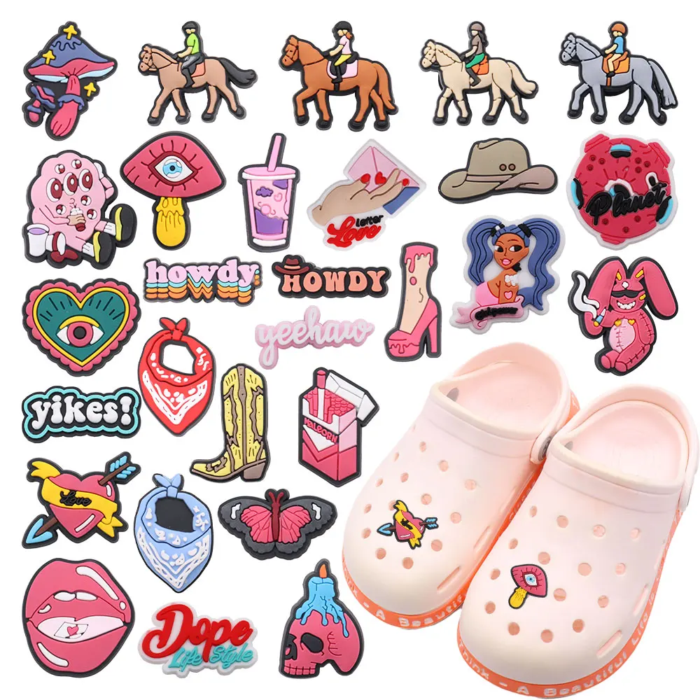 New Arrival 1pcs Love Letter Skull Heart Lips Boots Rabbit Howdy Hat Shoe Charms Garden Shoes Button Decoration Shoe Accessories