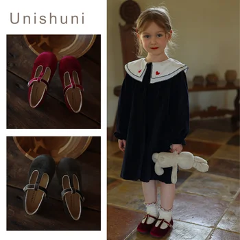 Unishuni T-Strap Mary Jane Schuhe für Mädchen Kinder Vintage Samt Party Kleid Wohnungen rot grün Kinder Weihnachts schuhe für Baby Mädchen