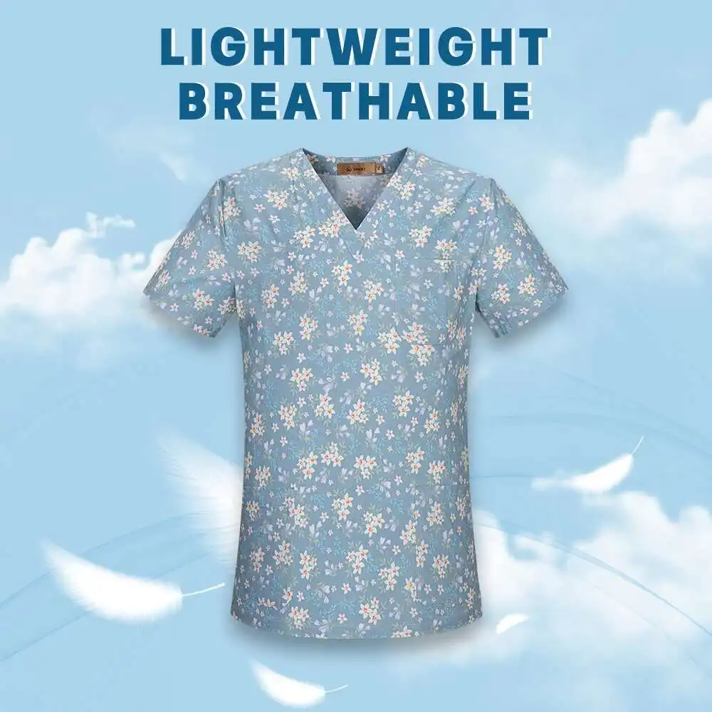 100% Cotton Cartoon Printing Scrubs Tops Pet Grooming Work Uniform Beauty Salon Workwear Health Service Costume Women Lab Coat