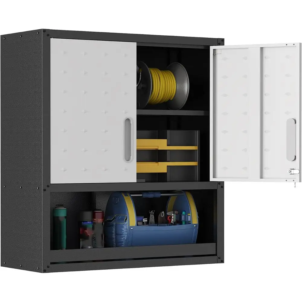 Garage Wall Cabinet Metal Storage Cabinet with Lock Wall Mounted Heavy Duty Steel Tool Cabinet with Doand Shel Hanging Cabior Ga