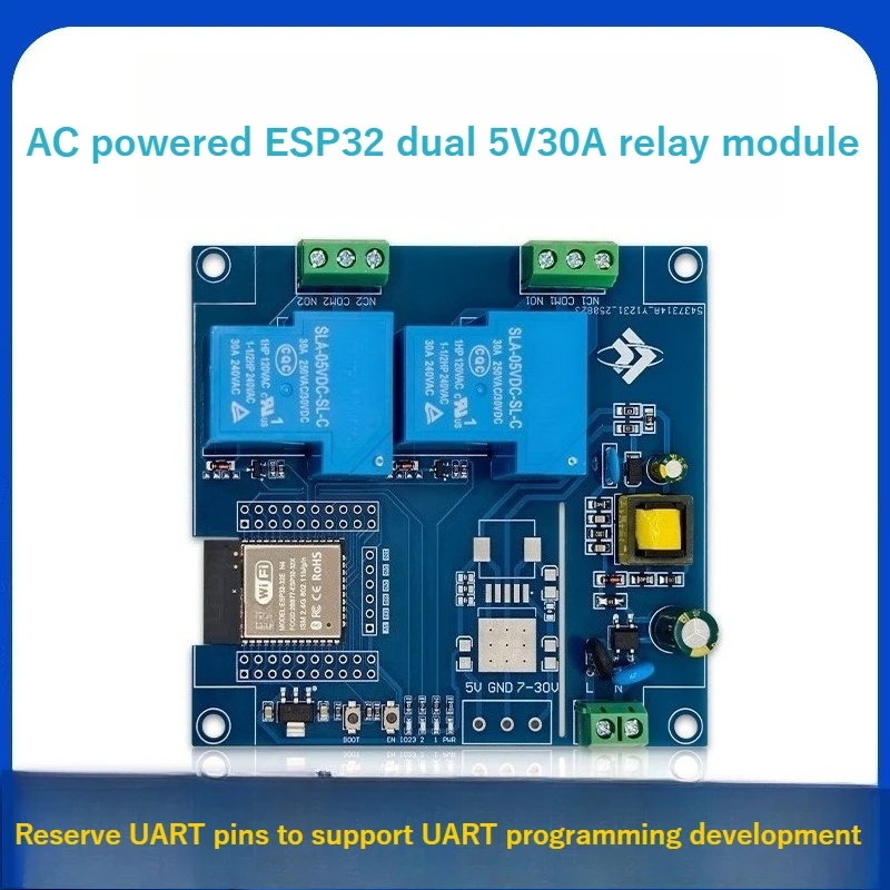 

ESP32 Dual Channel 30A Relay Module WiFi Bluetooth Development Board AC220V Powered