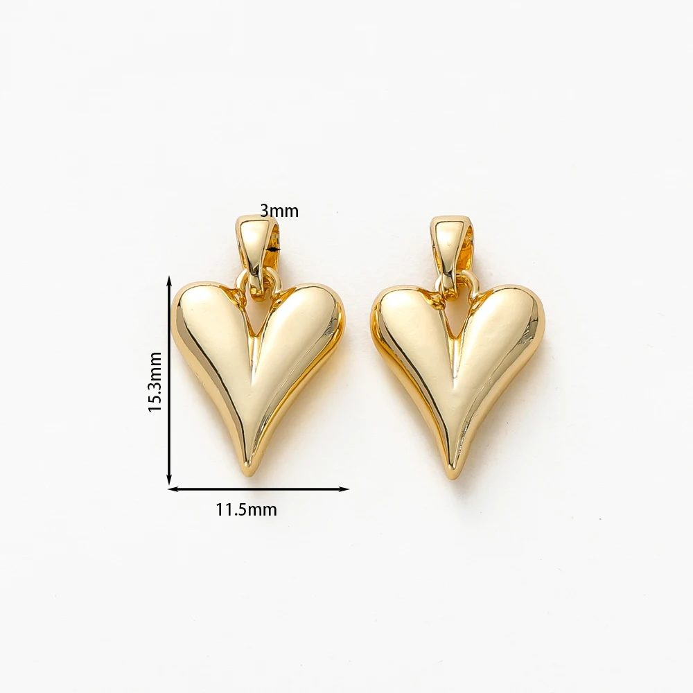 4Pcs Heart Pendants 18K Gold Plated Brass 11*15mm Love Shape Charms Pendan for DIY Necklace Jewelry Making Supplies