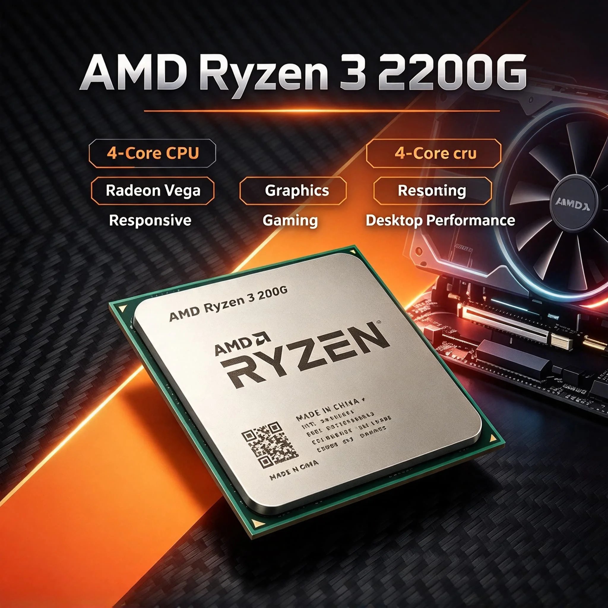 R3 2200G AMD Ryzen 3 2200G 4 Core 4 Thread 3.5GHz 3.7GHz Boost 14nm AM4 Vega 8 Graphics Tray Desktop CPU Max