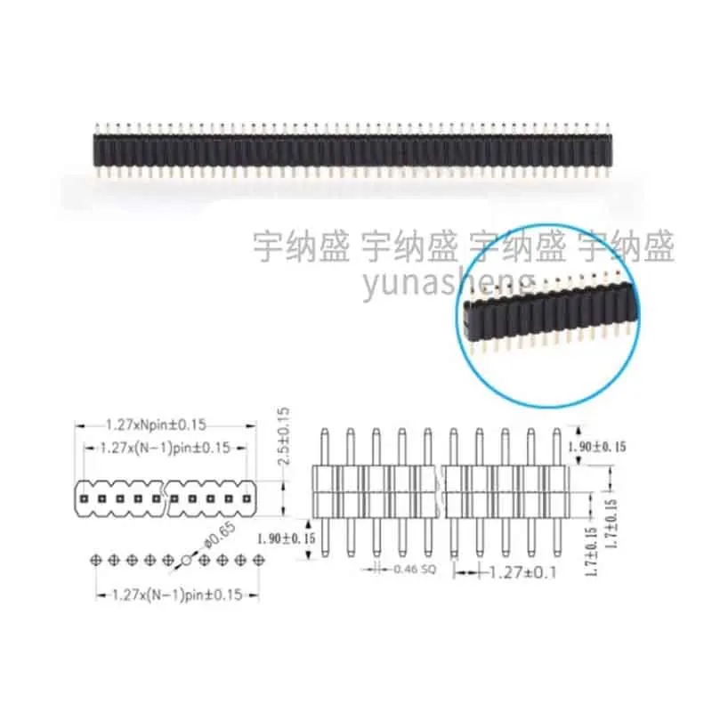 50pcs 1.27mm  Straight Single Row Double Plastic  1x50P Extra Long Pin L11 L15 L20 L27mm PCB Board Spacer Male Header Connector