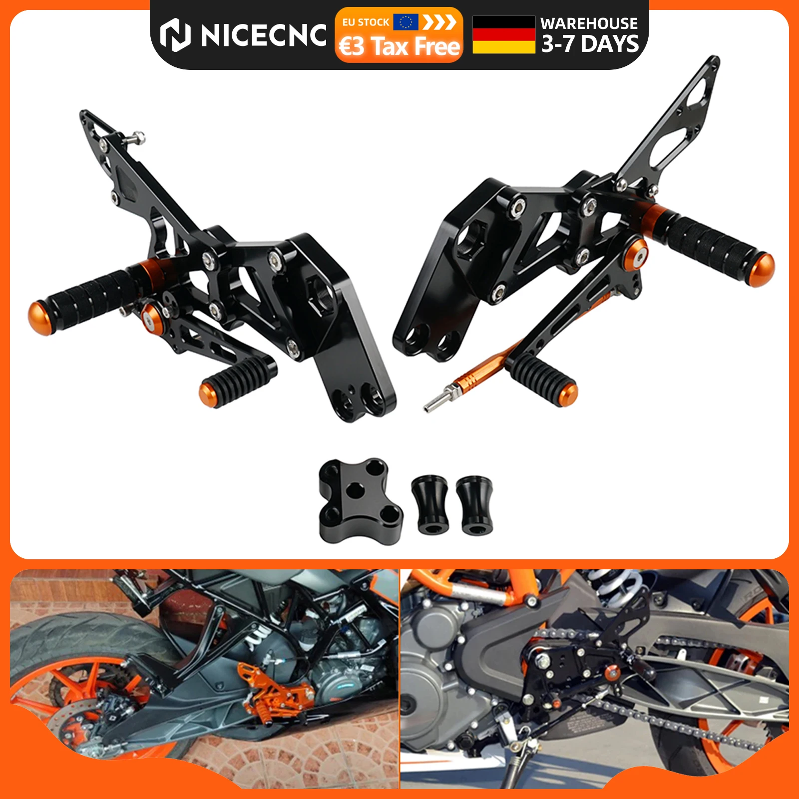 Image of Aluminium-Motorrad-Fußsteuerungskit, Schalthebel, hintere Fußrastenanlage für KTM RC390 RC200 RC125 2014 2015 2016 2017 2018 2019 2020 2021
