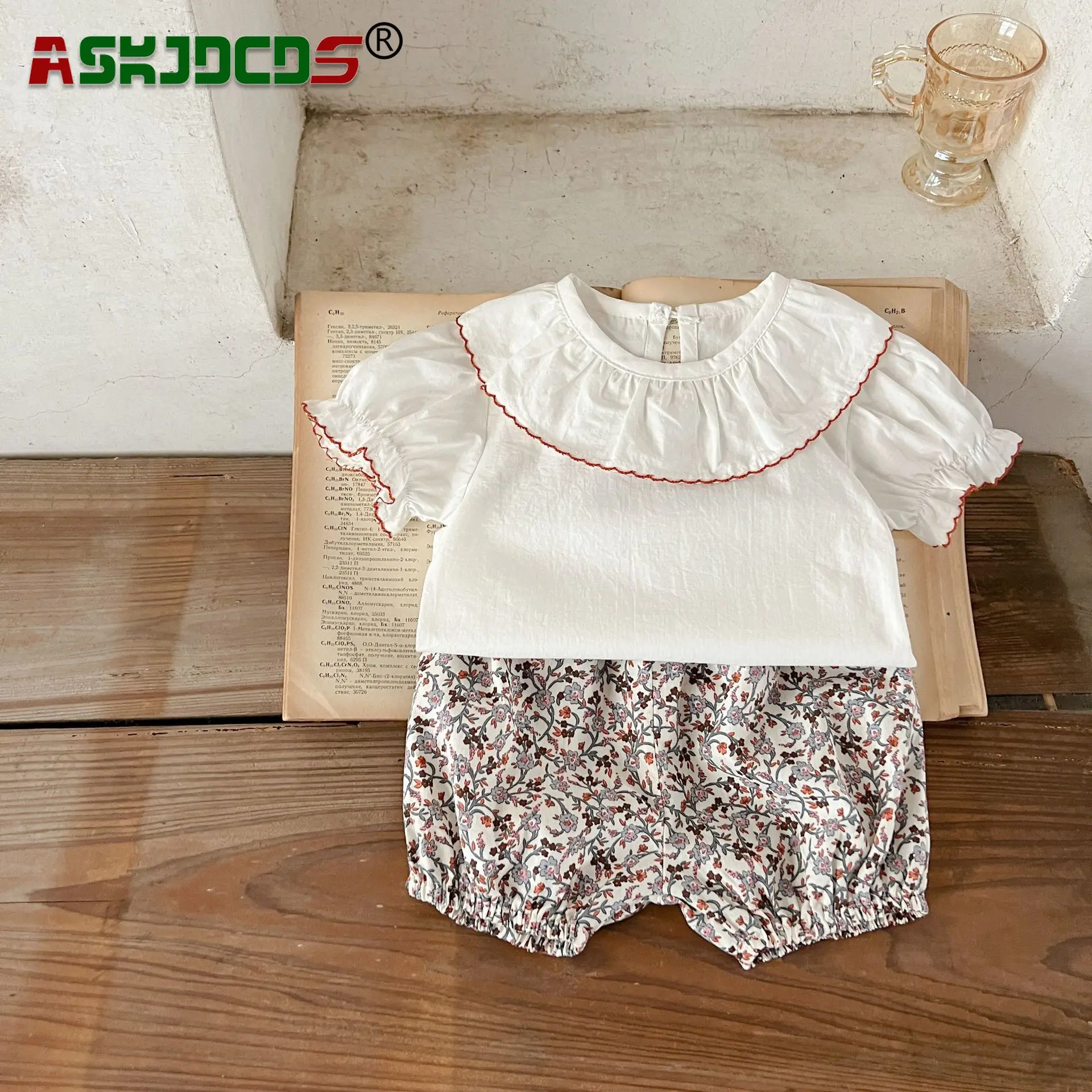 Clothing Set 2pcs Pretty Princess Summer Short Sleeve Top Tees Ruffles +floral Shorts Pants Infant Kids Baby Girls Pure Cotton