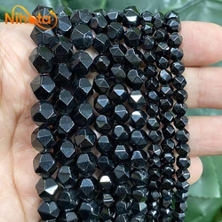 Faceted Natural Black Agates Onyx Spacers Loose Beads 14