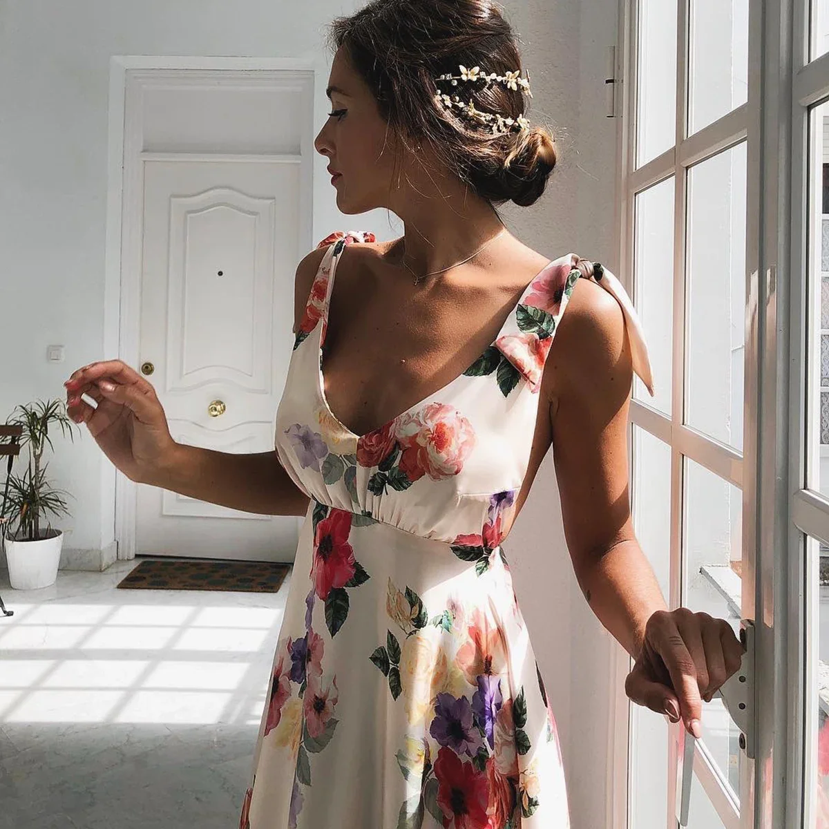 صيف جديد بوهو نمط المرأة فستان طويل عطلة الشاطئ Vestidos الرسن ماكسي طباعة زلة فساتين الإناث