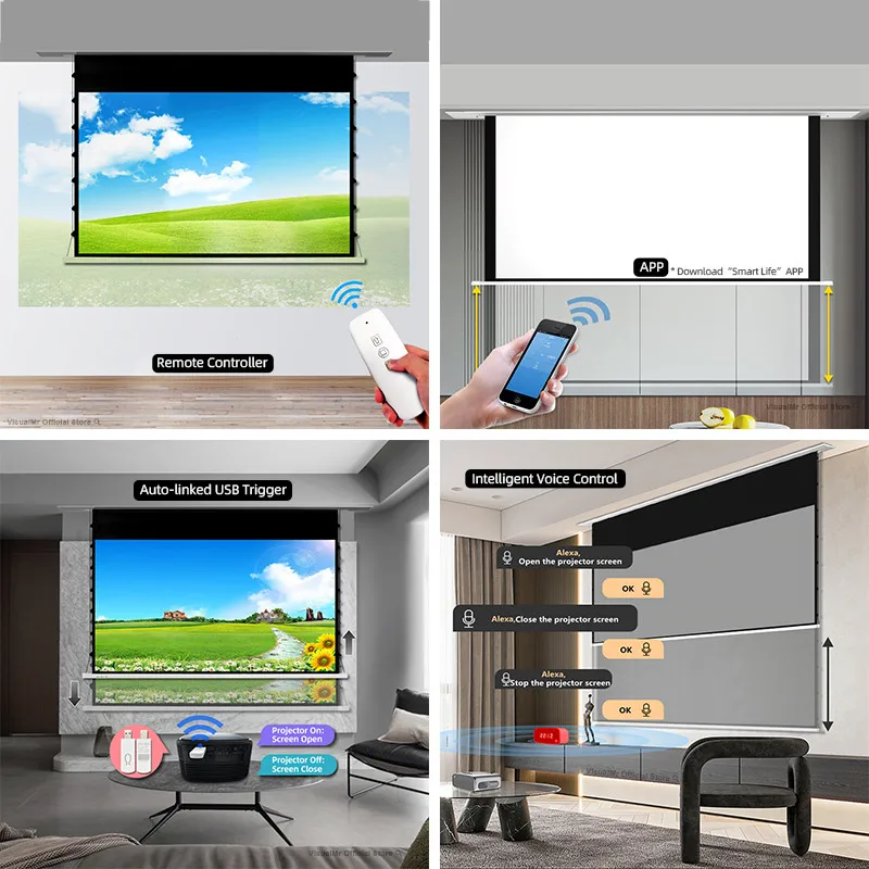 CRT-1 4K ALR Dunkelgraue Umgebungslichtunterdrückung Deckeneinbau-Projektionswand mit elektrischer Tab-Spannung HDTV 16:9-Format ProAV – Detail 12