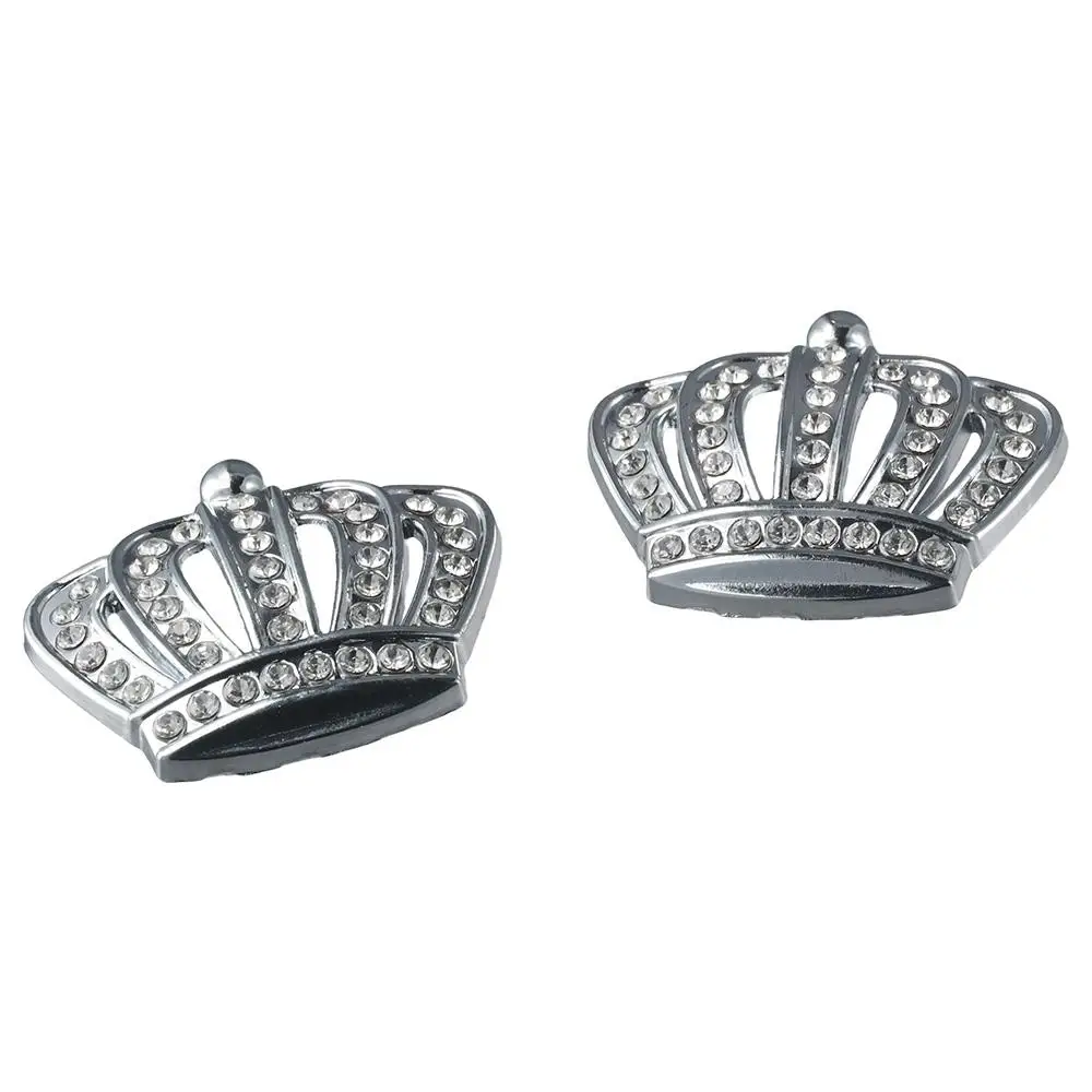 2pcs 3.7*4.5cm Crystal Crown Car Stickers Sliver Zinc Alloy Car Accessories Rhinestone Crown Shape Decals Decoration