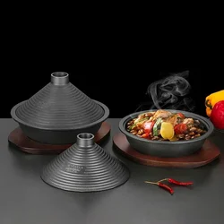Cast Iron Tagine Pot with Aluminum Alloy Non-Porous Lid High Temperature Gas Stew Pot for Commercial Seafood Cooking