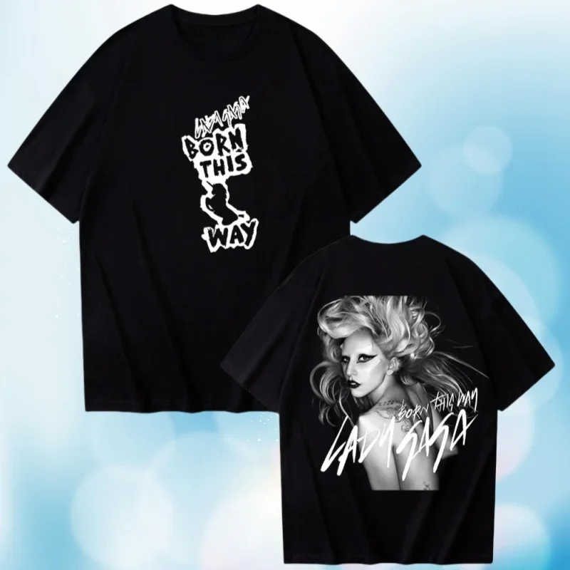

Cotton Spring/summer Lady Gaga Printed Short-sleeved T-shirt Round Neck Casual Short-sleeved Trendy T-shirt for Men and Women