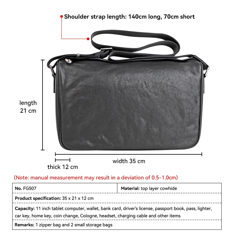 Large Capacity Men's Shoulder Bag Business Laptop Crossbody Bags Handbag Fit For 11 Inch Tablet Messenger Bags Organizer Pocket